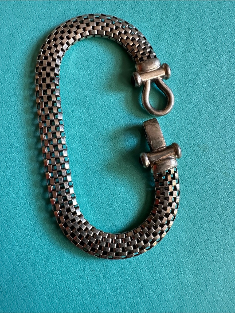 Vintage Mesh Lock Closure Onyx Sterling Silver Tested Bracelet